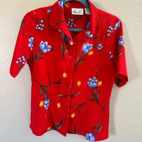 Kathie‎ Lee Red Floral Hawaiian Blouse  Size 6 - Picture 2 of 6
